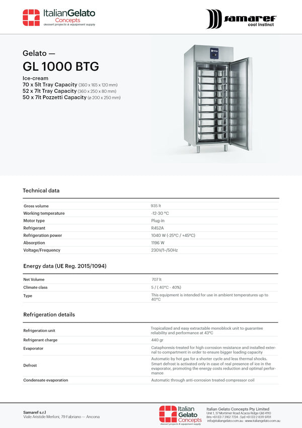 Samaref GL 1000 - Gelato Storage Freezer