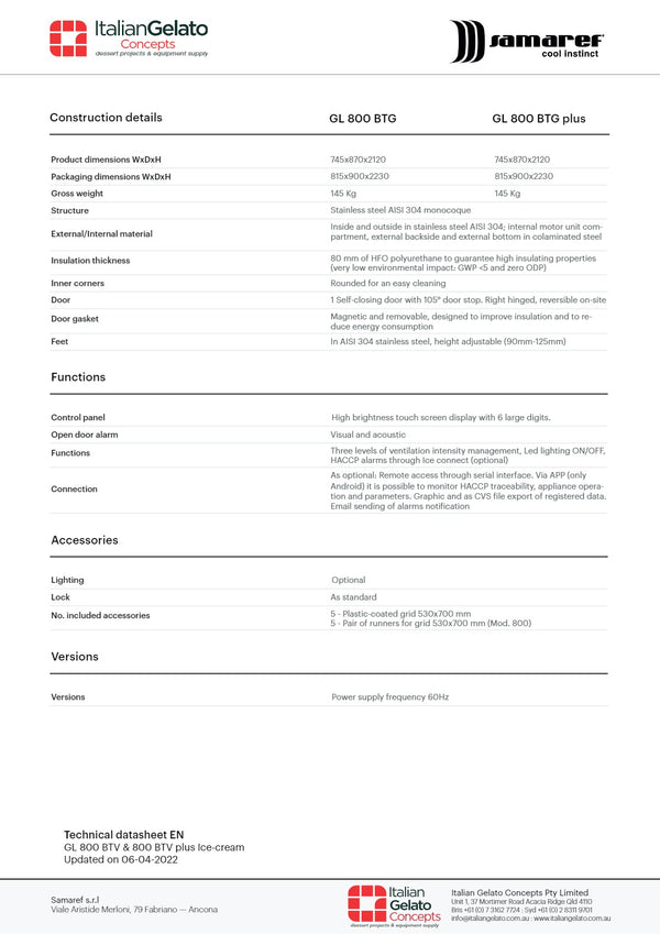 Samaref GL 800 - Gelato Storage Freezer