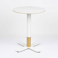 Sintered Stone Table Top with Brass Cross Table Base Dining Table White