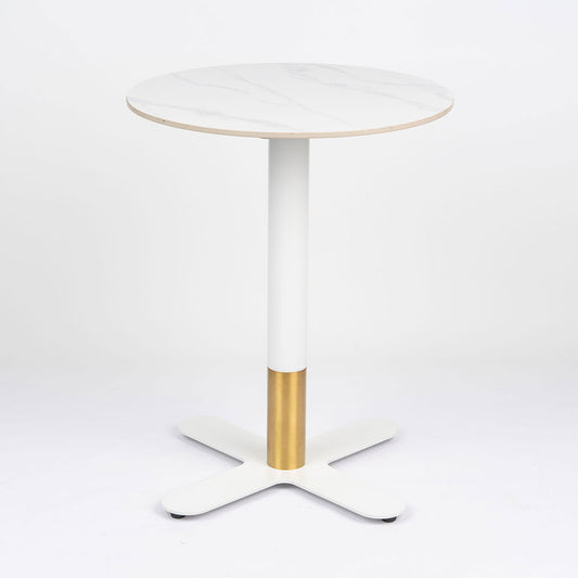 Sintered Stone Table Top with Brass Cross Table Base Dining Table White