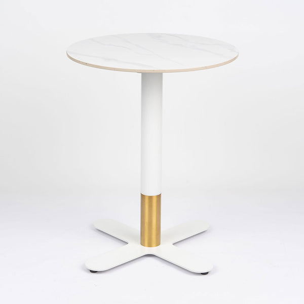 Sintered Stone Table Top with Brass Cross Table Base Dining Table White