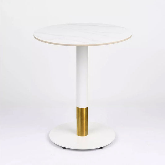 Sintered Stone Table Top with Discus Table Base White