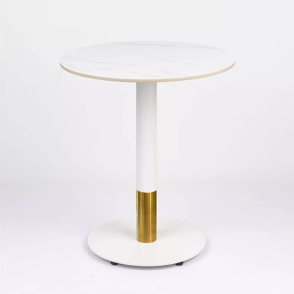 Sintered Stone Table Top with Discus Table Base White