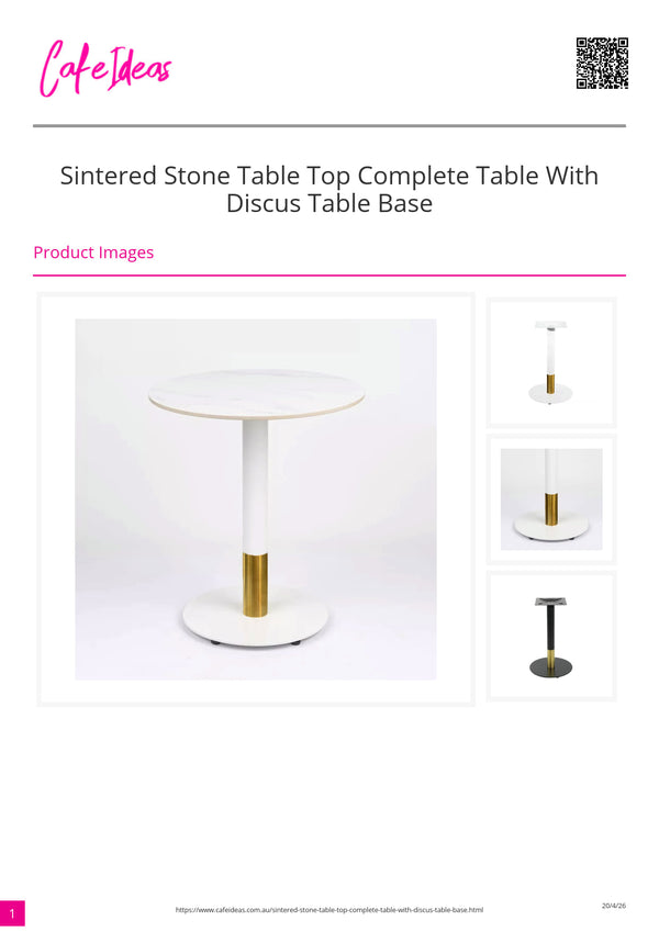 Sintered Stone Table Top with Discus Table Base White