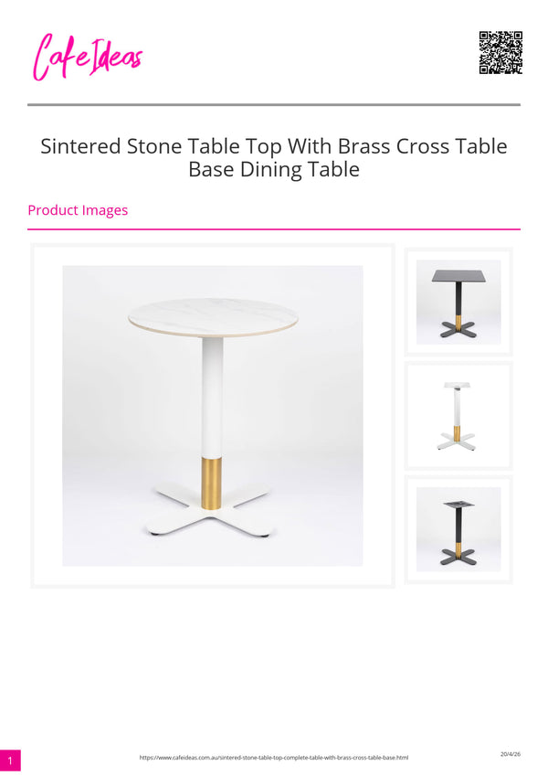 Sintered Stone Table Top with Brass Cross Table Base Dining Table Black