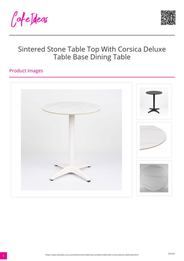 Sintered Stone Table Top with Corsica Deluxe Table Base White
