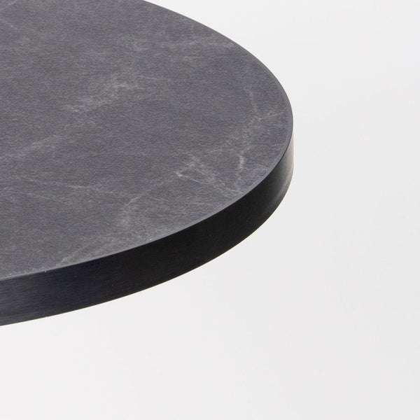 Black Aluminium Edge HPL Laminate Tabletop in Smokestone Complete Table with Round 450 Black Table Base
