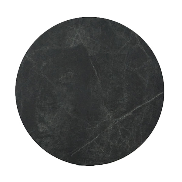 Black Aluminium Edge HPL Laminate Tabletop in Smokestone Complete Table with Round 450 Black Table Base