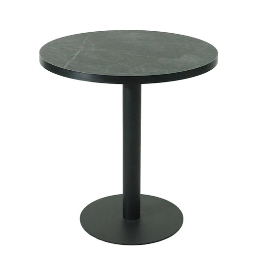 Black Aluminium Edge HPL Laminate Tabletop in Smokestone Complete Table with Round 450 Black Table Base