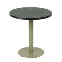 Black Aluminium Edge HPL Laminate Tabletop in Smokestone Complete Table with Round 450 Moss Green Table Base