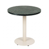 Black Aluminium Edge HPL Laminate Tabletop in Smokestone Complete Table with Round 450 Shell White Table Base