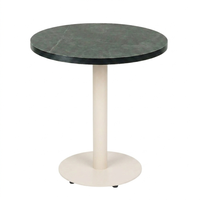Black Aluminium Edge HPL Laminate Tabletop in Smokestone Complete Table with Round 450 Shell White Table Base