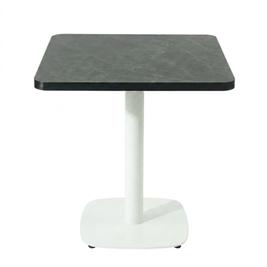 Black Aluminium Edge HPL Laminate Tabletop in Smokestone Complete Table with White Cavallo 450 Table Base