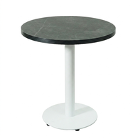 Black Aluminium Edge HPL Laminate Tabletop in Smokestone Complete Table with Round 450 White Table Base