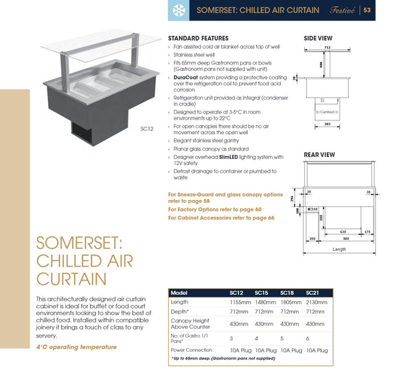 Festive Somerset Chilled Air Curtain 1155 - 3 Pan Chill Well