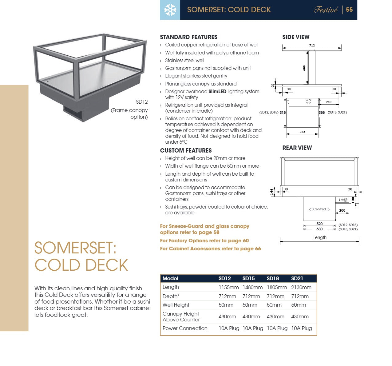 Festive Somerset Cold Deck 2130 - 6 Pan Cold Food Display