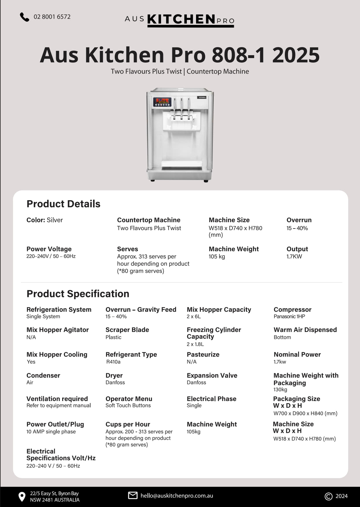 Aus Kitchen Pro 808-1 - Soft Serve Ice Cream/Acai Machine