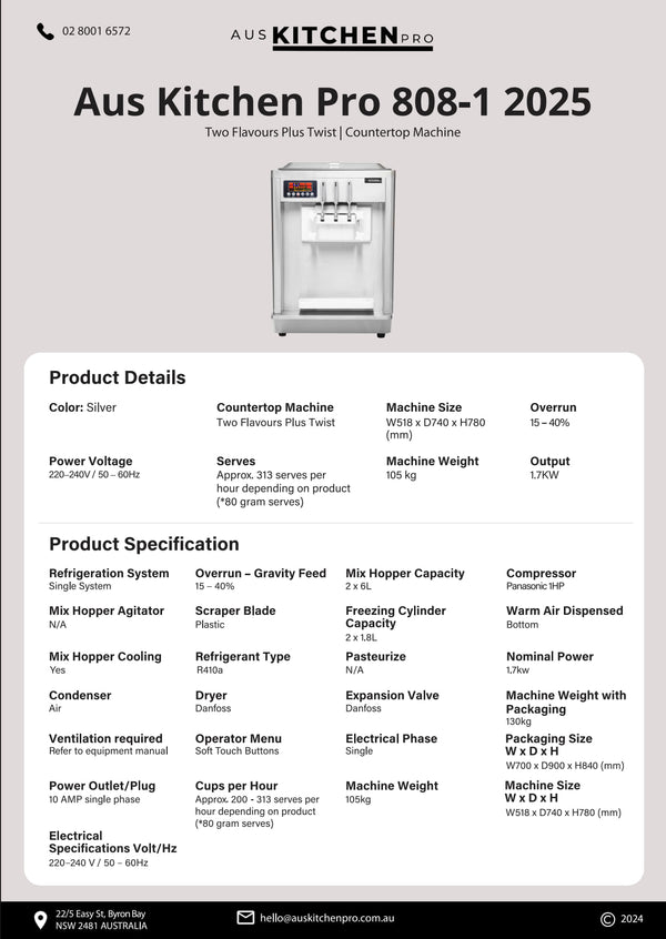 Aus Kitchen Pro 808-1 - Soft Serve Ice Cream/Acai Machine