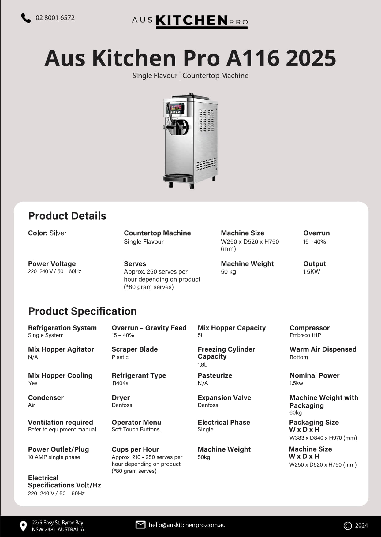 Aus Kitchen Pro A116 - Soft Serve Ice Cream/Acai Machine
