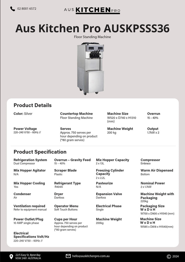 Aus Kitchen Pro AUSKPSSS36 - Soft Serve Ice Cream/Acai Machine