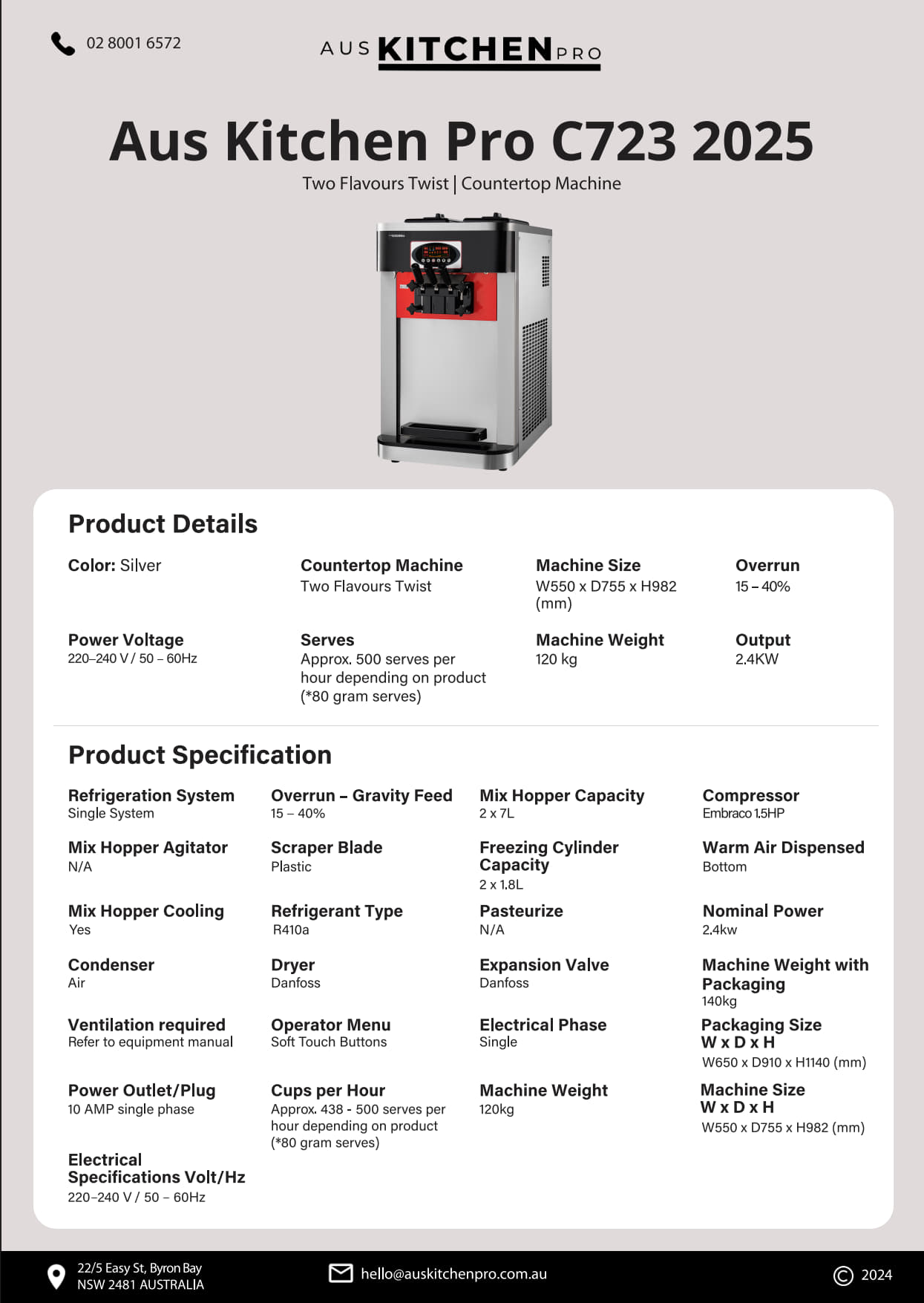 Aus Kitchen Pro C723 - Soft Serve Ice Cream/Acai Machine