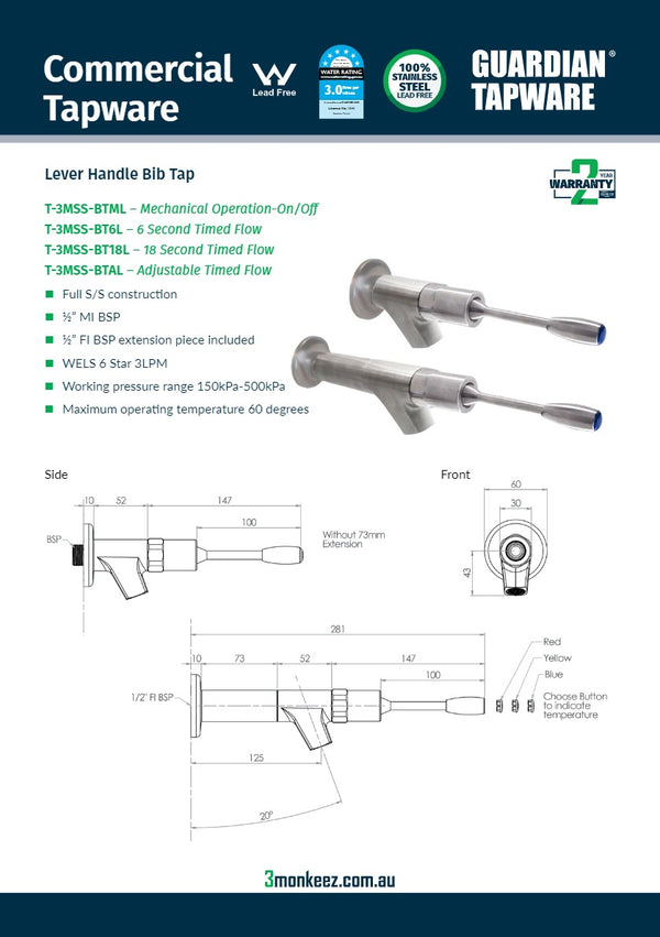 3Monkeez T-3MSS-BT6L - Lever Handle Bib Tap
