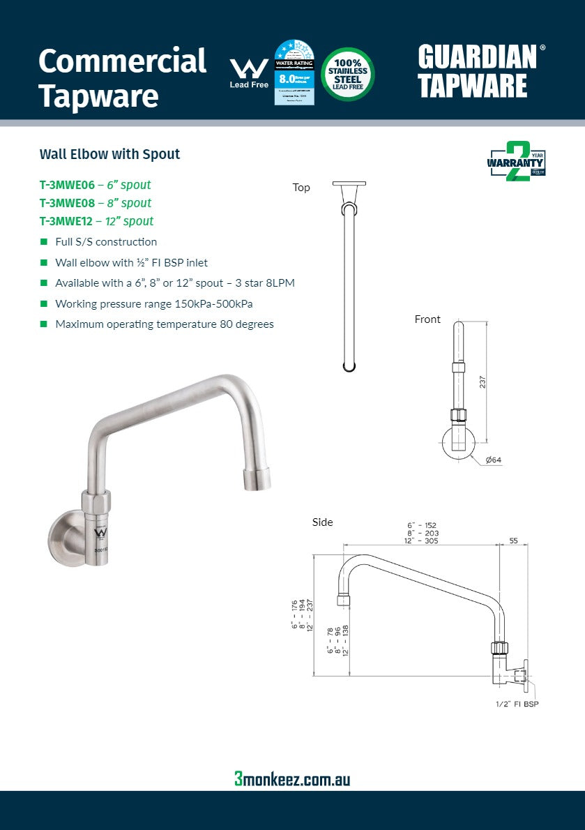 3Monkeez T-3MWE06 - Wall Elbow With 6