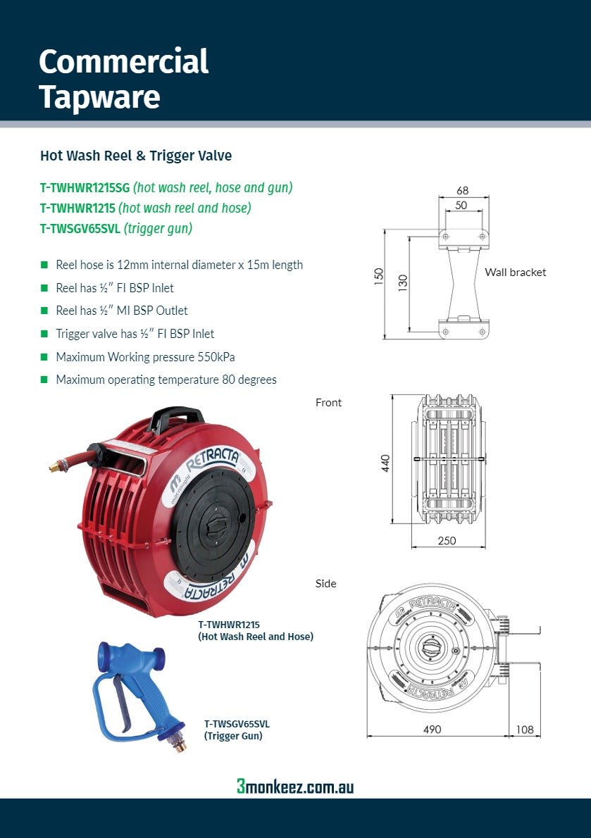 3Monkeez T-TWHWR1215SG - Hot Wash Reel & Trigger Valve
