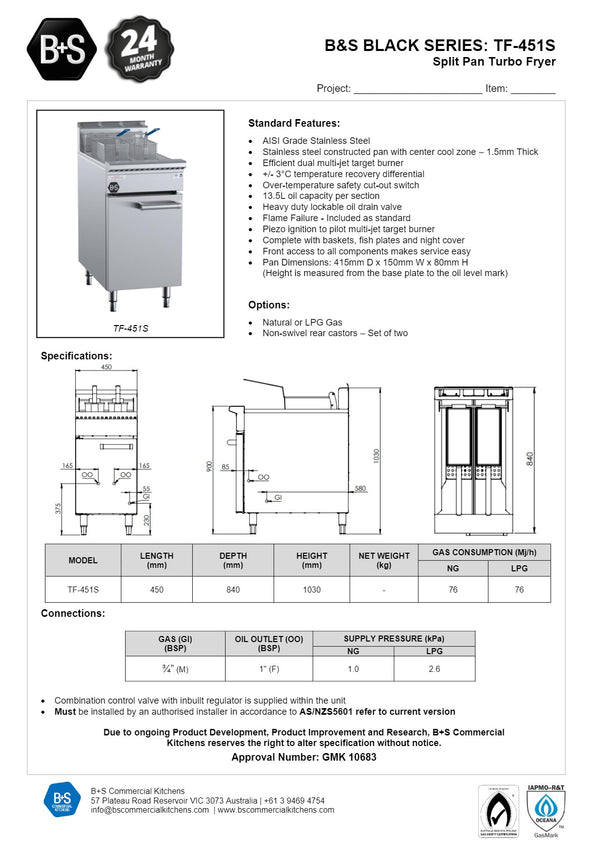 B+S Black TF-451S - Split Pan Turbo Fryer