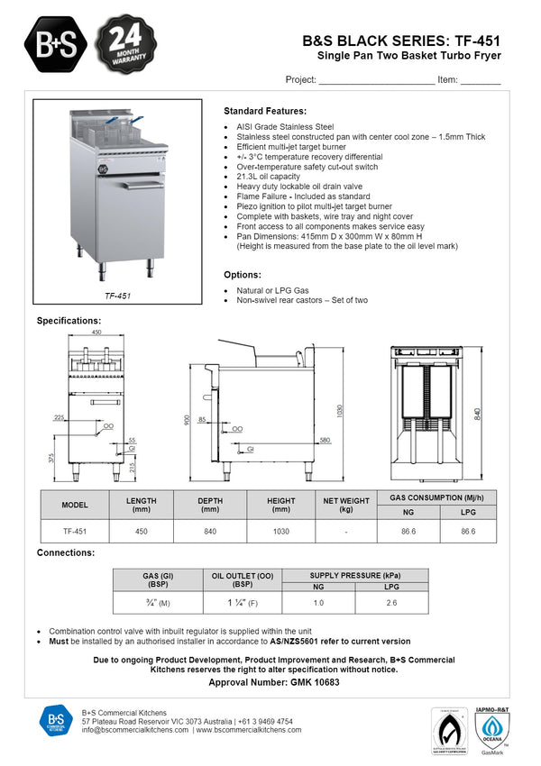 B+S Black TF-451 - Single Pan Turbo Fryer