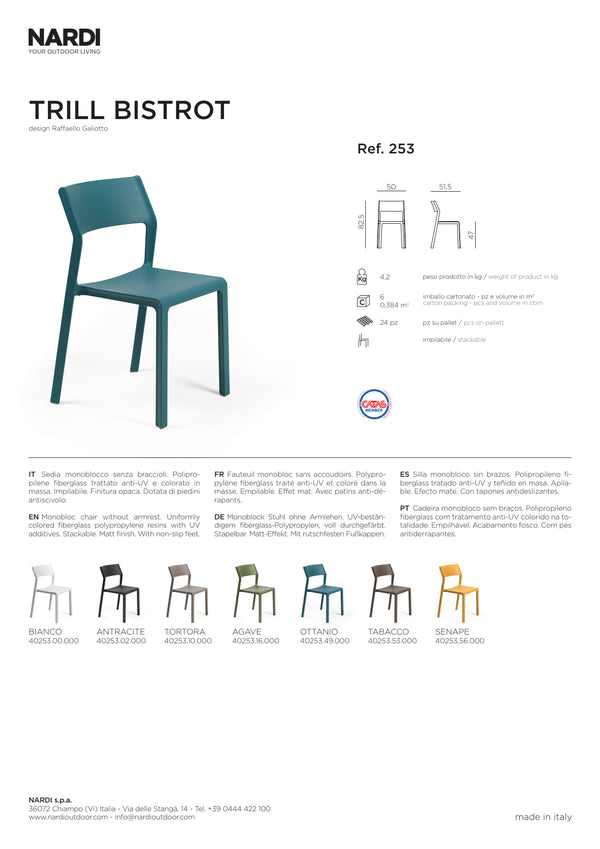 Nardi Trill Outdoor Resin Bistrot Chair With Cushion