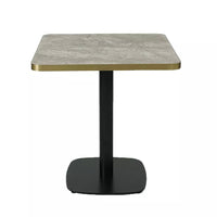 Gold Aluminium Edge HPL Laminate Tabletop in Tawny Marble Complete Table with Black Cavallo 450 Table Base