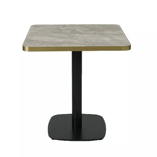 Gold Aluminium Edge HPL Laminate Tabletop in Tawny Marble Complete Table with Black Cavallo 450 Table Base
