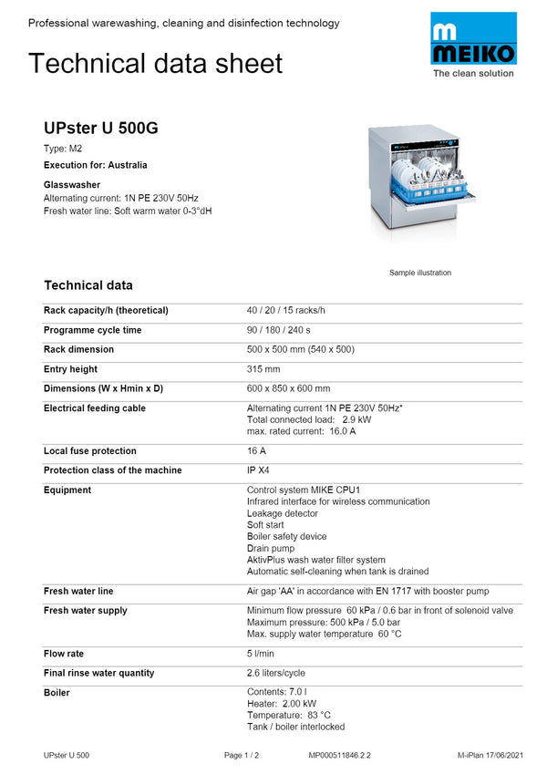 Meiko UPster U 500 G M2 - Undercounter Glasswasher