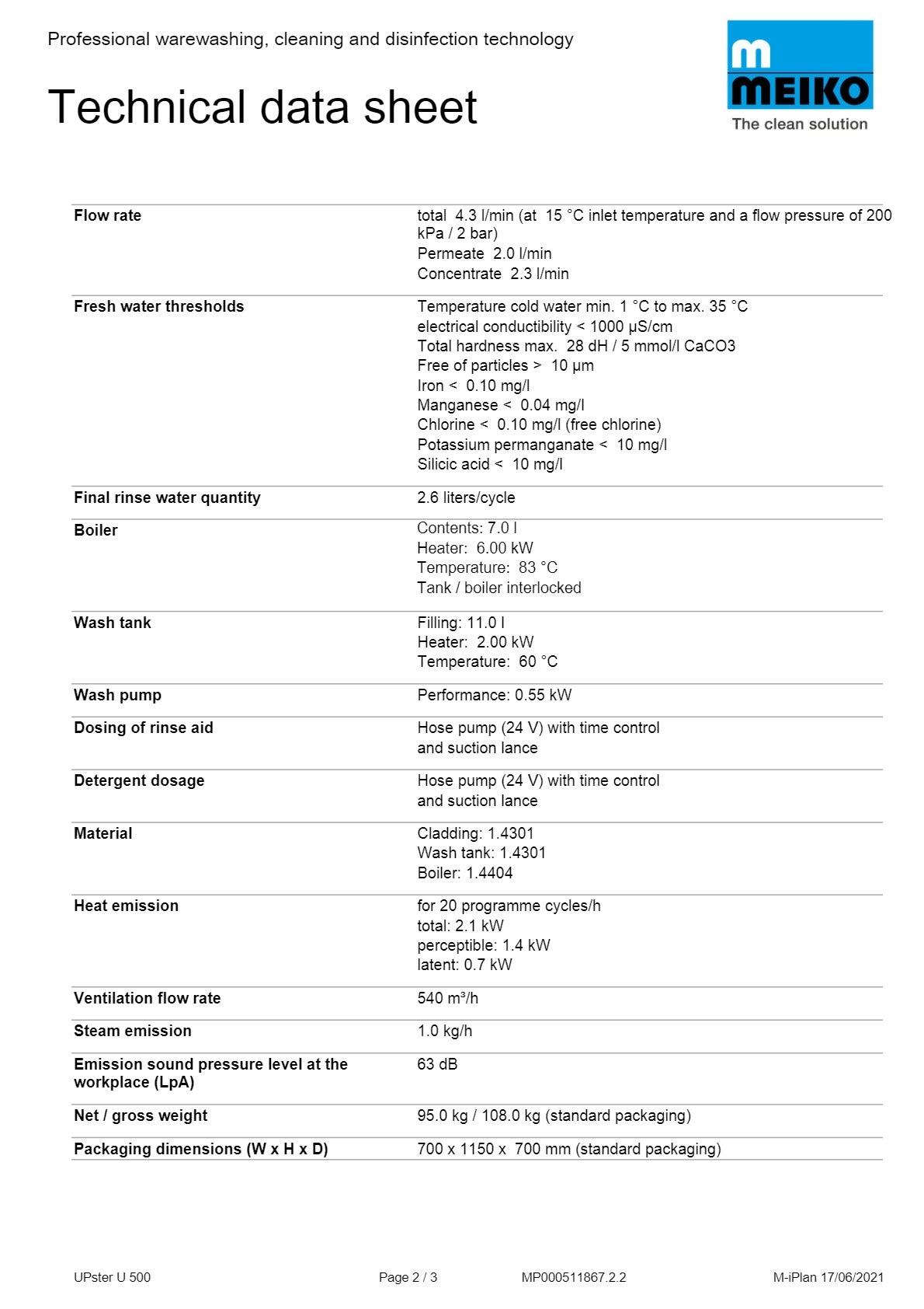 Meiko UPster U 500 M2 GiO Undercounter Dishwasher SilverChef