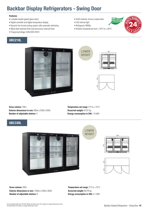 Exquisite UBC210L - Two Door Backbar Display Fridge