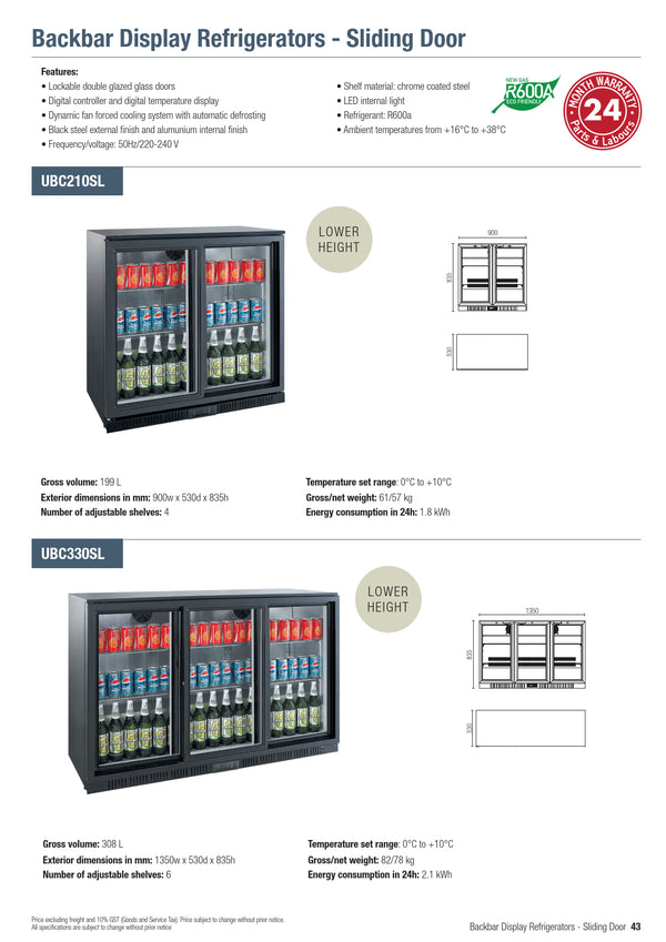 Exquisite UBC330SL - Three Door Backbar Display Fridge