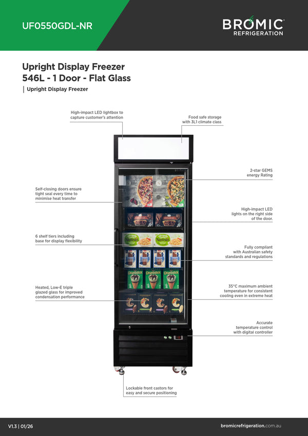 Bromic UF0550GDL-NR - Upright Display Freezer