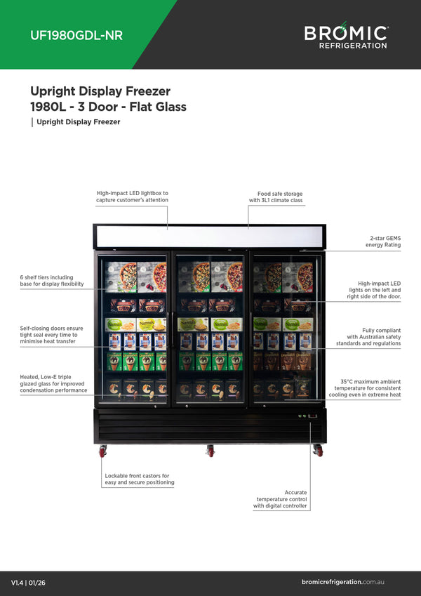 Bromic UF1980GDL-NR - Upright Display Freezer