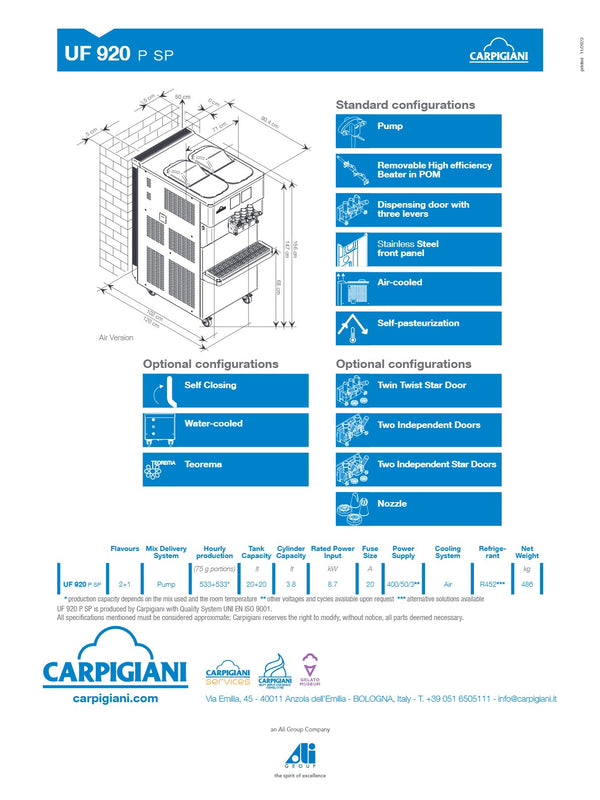 Carpigiani UF 920 P SP - Floor Standing Twin-Twist Soft Serve Machine
