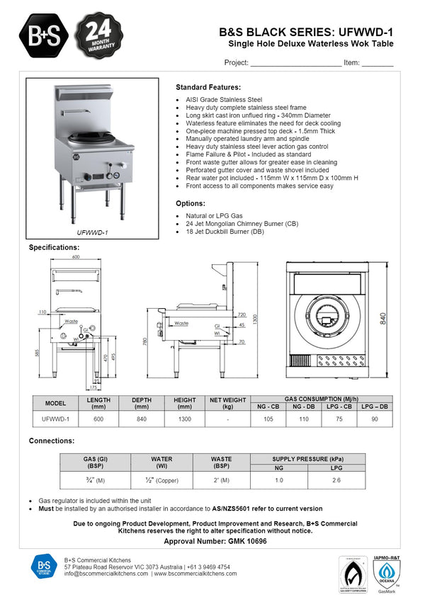 B+S Black UFWWD-1 - Waterless Wok Table