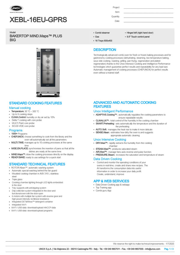 Unox Bakertop BIG Gas XEBL-16EU-GPRS - Combi Oven