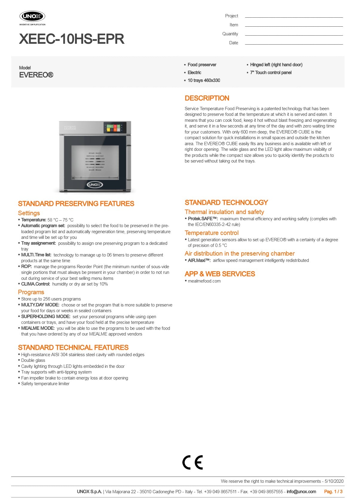 Unox EVEREO XEEC-10HS-EPR - Food Preserver