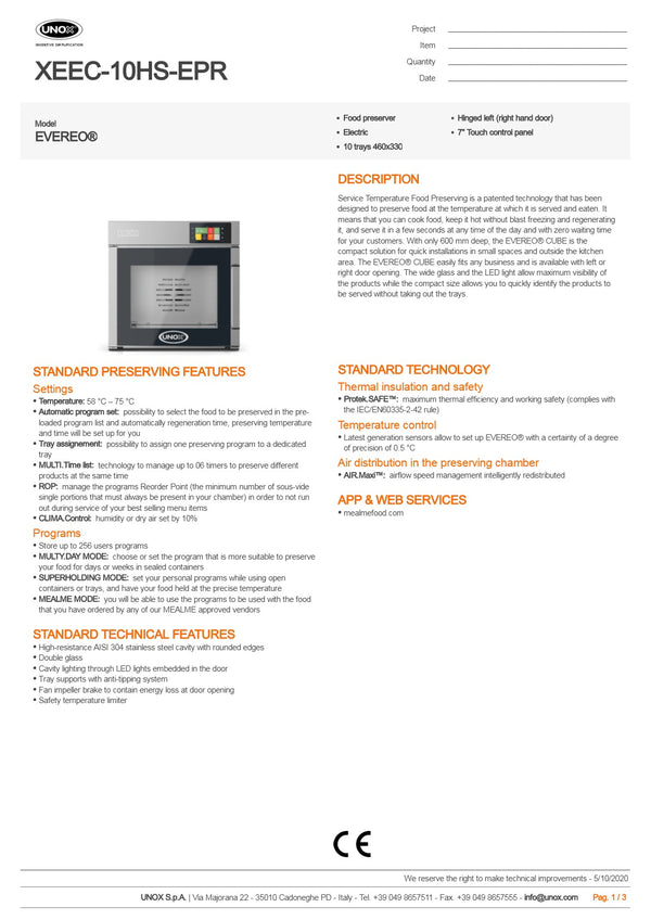 Unox EVEREO XEEC-10HS-EPR - Food Preserver