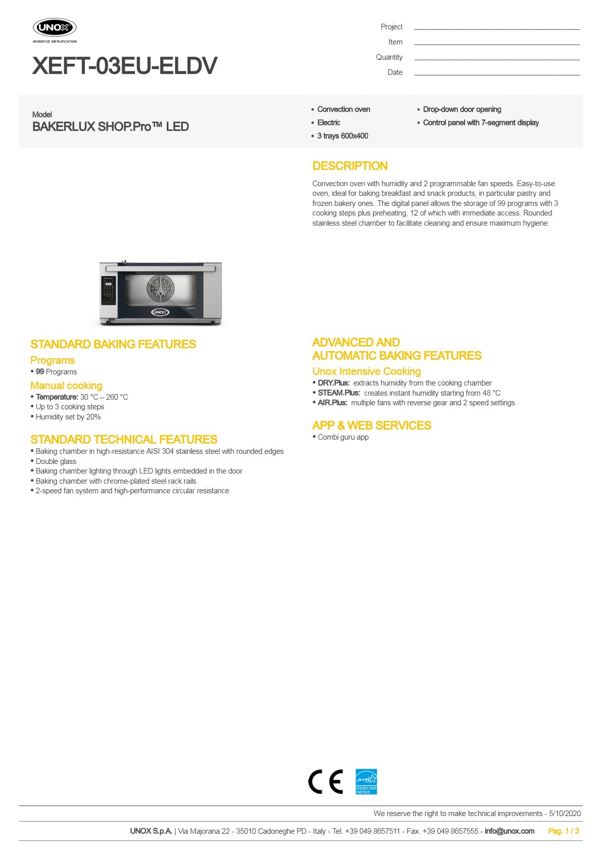 Unox Bakerlux Shop.Pro XEFT-03EU-ELDV - Convection Oven