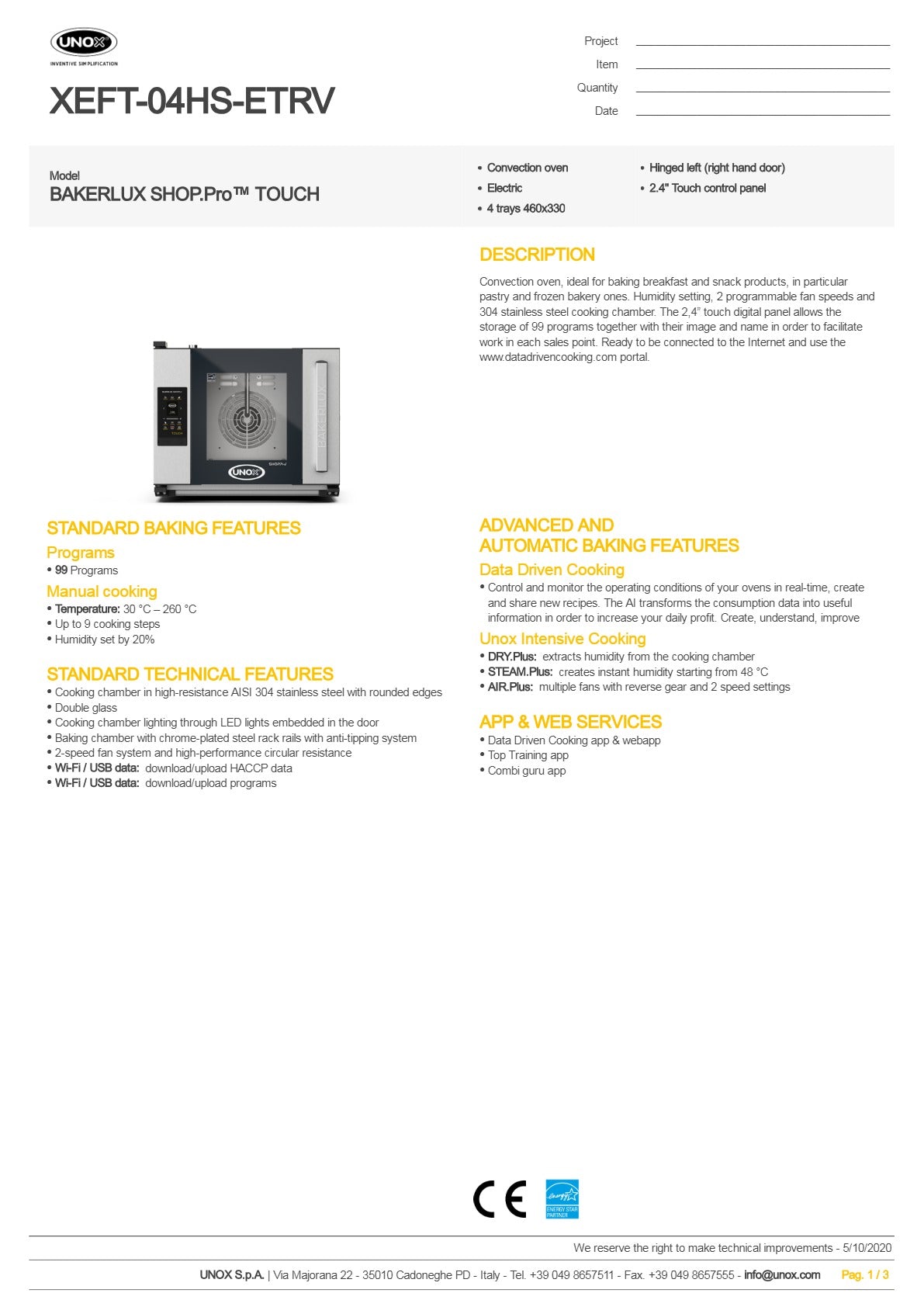 Unox Bakerlux Shop.Pro XEFT-04HS-ETRV - Convection Oven