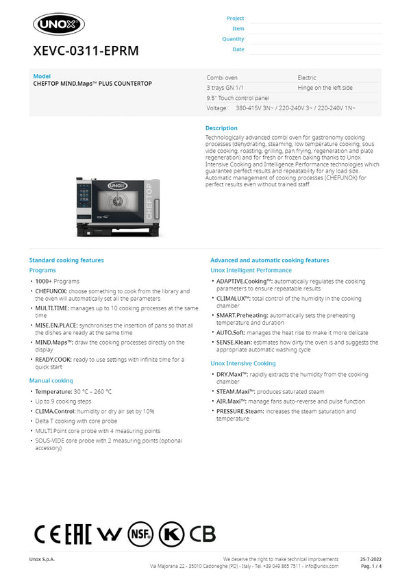 Unox Cheftop XEVC-0311-EPRM - Combi Oven