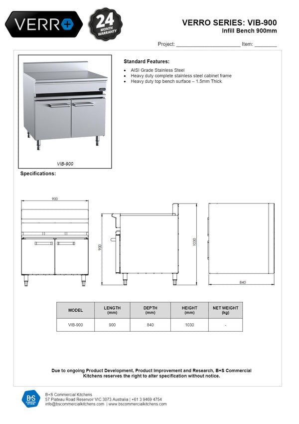 B+S Verro VIB-900 - Cabinet Mounted Infill Bench