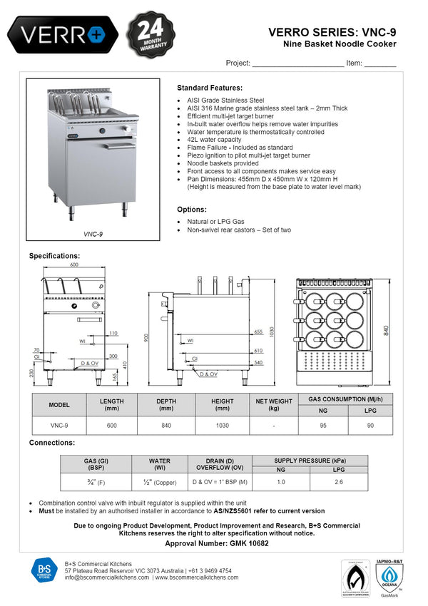 B+S Verro VNC-9 - Nine Basket Noodle Cooker