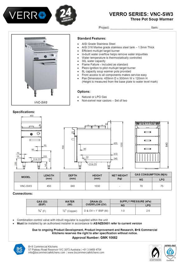 B+S Verro VNC-SW3 - Three Pot Soup Warmer